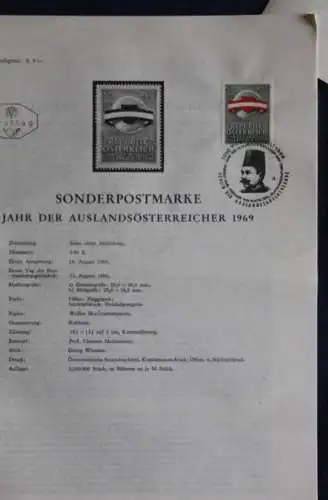 Jahr der Auslandsösterreicher; 22.8.1969; Ankündigungsblatt; Ersttagsblatt