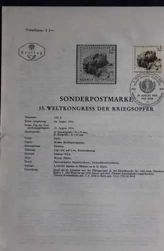 13. Weltkongress der Kriegsopfer; 31.8.1970; Ankündigungsblatt; Ersttagsblatt