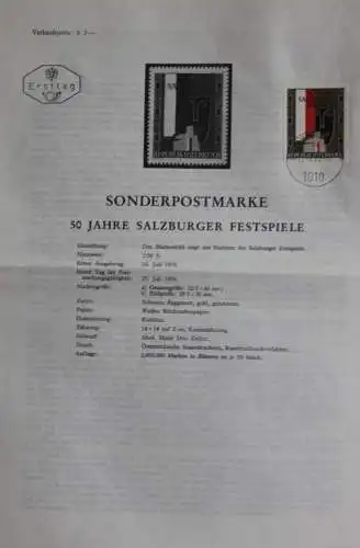 50 Jahre Salzburger Festspiele; 27.7.1970; Ankündigungsblatt; Ersttagsblatt