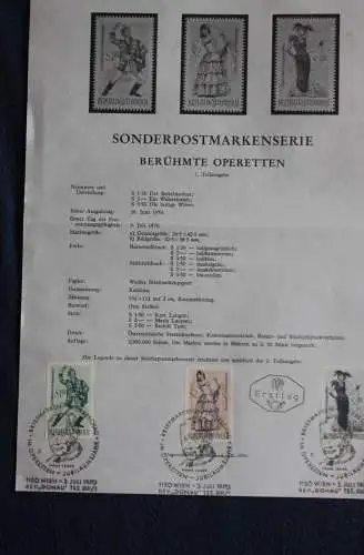 Berühmte Operetten; 1. Teil; ; 3.7.1970; Ankündigungsblatt; Ersttagsblatt