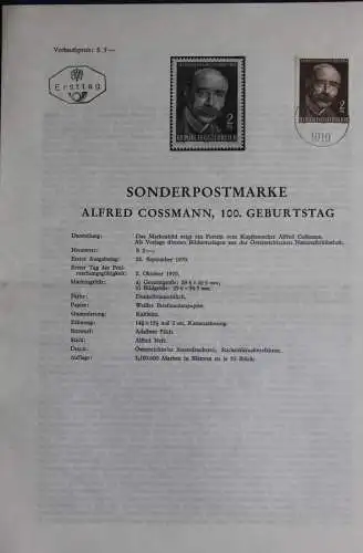 Alfred Cossmann; 2.10.1970; Ankündigungsblatt; Ersttagsblatt