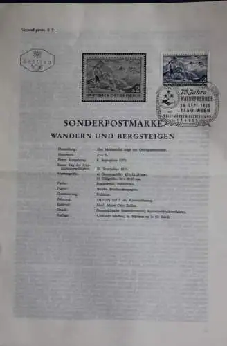 Wandern und Bergsteigen; 16.9.1970; Ankündigungsblatt; Ersttagsblatt