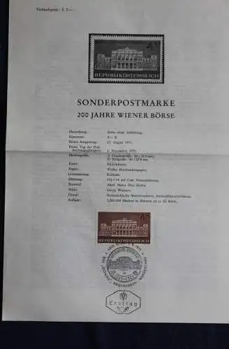 200 Jahre Wiener Börse; 1.9.1971; Ankündigungsblatt; Ersttagsblatt