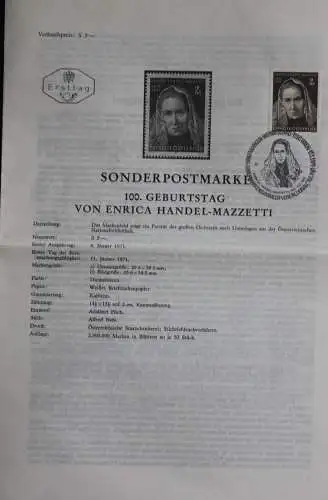Enrica Handel-Mazzetti; 11.1.1971; Ankündigungsblatt; Ersttagsblatt