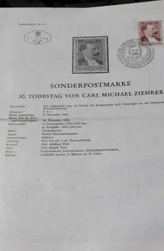 Carl M. Ziehrer; 14.11.1972; Ankündigungsblatt/Ersttagsblatt
