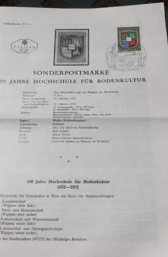 100 Jahre Hochschule für Bodenkultur; 17.10.1972; Ankündigungsblatt/Ersttagsblatt