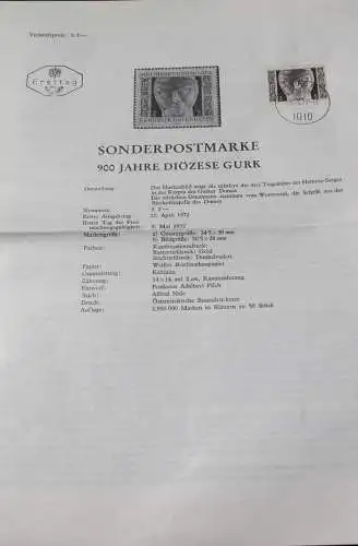 900 Jahre Diözese Gurk;  5.5.1972; Ankündigungsblatt/Ersttagsblatt