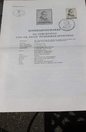 Dr. Erich Tschermak-Seysenegg; 15.11.1971; Ankündigungsblatt/Ersttagsblatt
