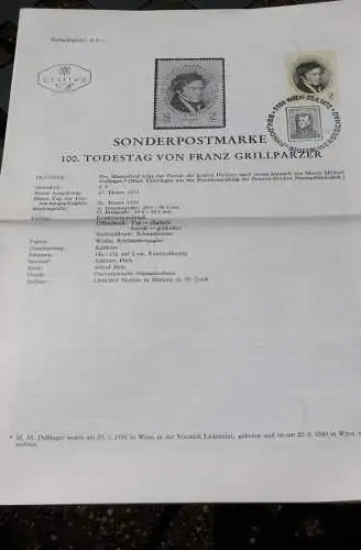 Franz Grillparzer; 21.1.1972; Ankündigungsblatt/Ersttagsblatt