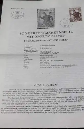 Sportmotiv-Ergänzungswert: Fischen; 15.11.1971; Ankündigungsblatt/Ersttagsblatt