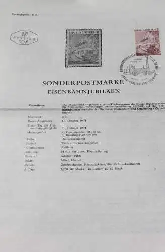 Eisenbahnjubiläen; 21.10.1971; Ankündigungsblatt/Ersttagsblatt