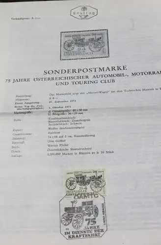 75 Jahre Österreichischer Automobil- und Touring Club; 1.10.1971; Ankündigungsblatt/Ersttagsblatt