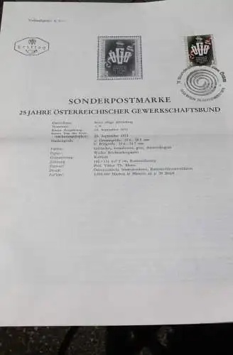 25 Jahre Österreichischer Gewerkschaftsbund; 20.9.1971; Ankündigungsblatt/Ersttagsblatt