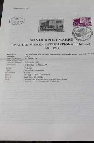 50 Jahre Wiener Internationals Messe; 6.9.1971; Ankündigungsblatt/Ersttagsblatt