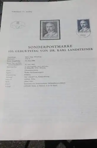 Dr. Karl Landsteiner; 14.6.1968; Ankündigungsblatt/Ersttagsblatt