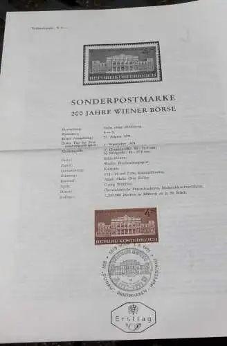 200 Jahre Wiener Börse;  1.9.1971; Ankündigungsblatt/Ersttagsblatt