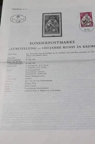 Ausstellung -1000 Jahre Kunst in Krems;  27.5.1971; Ankündigungsblatt/Ersttagsblatt