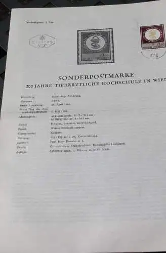 200 Jahre Tierärztliche Hochschule in Wien;  7.5.1968; Ankündigungsblatt/Ersttagsblatt