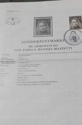 Enrica Handel-Mazzetti; 11.1.1971; Ankündigungsblatt/Ersttagsblatt