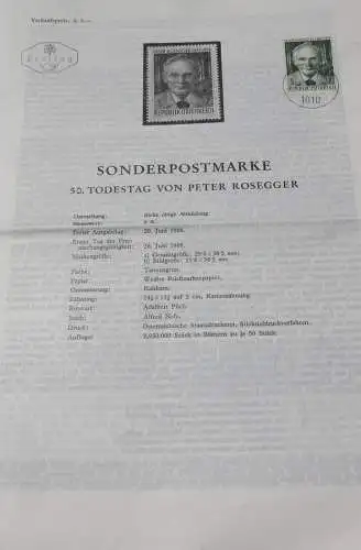 Peter Rosegger; 26.6.1968; Ankündigungsblatt/Ersttagsblatt