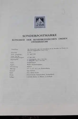 Schwarzdruck auf Schwarzdruckblatt Österreich zur Ausgabe: Kongress des Benediktinischen Ordens 1980