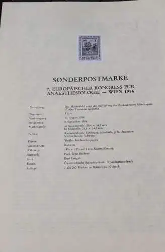 Schwarzdruck auf Schwarzdruckblatt Österreich zur Ausgabe: 7. Europäischer Anaesthesiologie-Kongress 1986 Wien