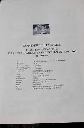 Schwarzdruck auf Schwarzdruckblatt Österreich zur Ausgabe: Frühjahrstagung Interparlamentarische Union 1969