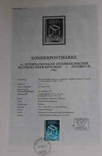 10. Intern. Österr. Mathematiker-Kongress - Innsbruck 1981; Ersttagsblatt, 14.9.1981