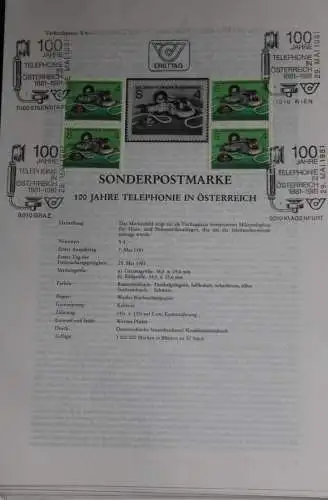100 Jahre Telephonie in Österreich;  Ersttagsblatt, 29.5.1981
