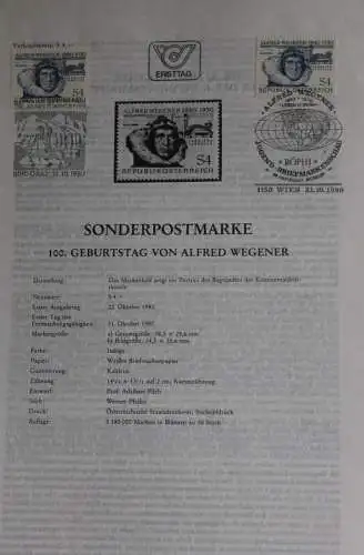 Alfred Wegener;  Ersttagsblatt, 31.10.1980