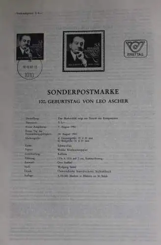 Leo Ascher ; Ersttagsblatt, 18.8.1980