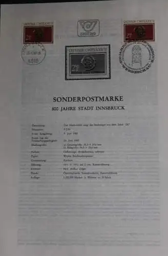 800 Jahre Stadt Innsbruck ; 23.6.1980; Legende; Ersttagsblatt
