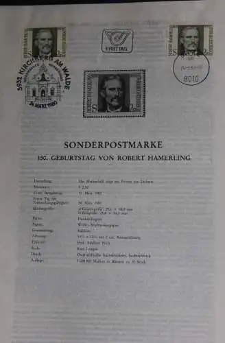 150. Geburtstag Robert Hamerling; Ersttagsblatt, 24.3.1980