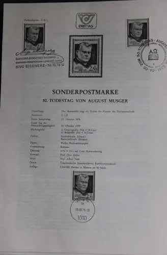 August Musger; Ersttagsblatt, 30.10.1979
