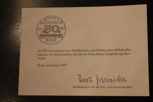 Ministerkarte zum Ausgabeanlaß: "Till Eulenspiegel"; 13.1.1977; MiNr. 922