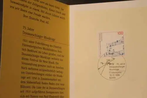 Ministerkarte zum Ausgabeanlaß: "Donaueschinger Musiktage"; 18.10.1996; MiNr. 1890