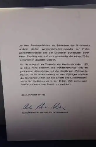 Ministerkarte zum Ausgabeanlaß: "Wohlfahrt 1983", 13. Okt. 1982; MiNr.1188-91; Berlin:703-06