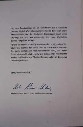 Ministerkarte zum Ausgabeanlaß: "Wohlfahrt 1982", 14. Okt. 1982; MiNr.1050-53; Berlin:680-83