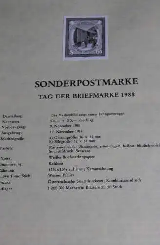 Tag der Briefmarke 1988 ; Österreich Amtl. Schwarzdruck auf Schwarzdruckblatt 1988; 9. Nov. 1988