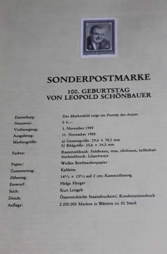 Leopold Schönbauer ;Österreich Amtl. Schwarzdruck auf Schwarzdruckblatt 1988; 3. Nov. 1988