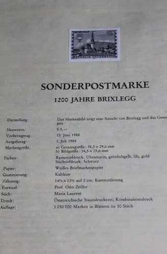 1200 Jahre Brixlegg ;Österreich Amtl. Schwarzdruck auf Schwarzdruckblatt 1988; 15. Juni 1988