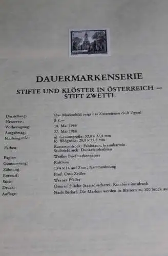 Stifte und Klöster: Stift Zwettl ;Österreich Amtl. Schwarzdruck auf Schwarzdruckblatt 1988; 18. Mai 1988