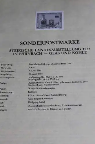 Landesausstellung in Bärnbach: Glas und Kohle; Österreich Amtl. Schwarzdruck auf Schwarzdruckblatt 1988; 7. Apr. 1988