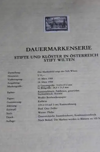 Stifte und Klöster: Stift Wilten; Österreich Amtl. Schwarzdruck auf Schwarzdruckblatt 1988; 10. März 1988