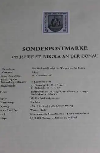 800 Jahre St. Nikola a. d. Donau; Österreich Amtl. Schwarzdruck auf Schwarzdruckblatt 1981; 19. Nov. 1981