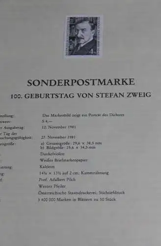 Stefan Zweig; Österreich Amtl. Schwarzdruck auf Schwarzdruckblatt 1981; 12. Nov. 1981