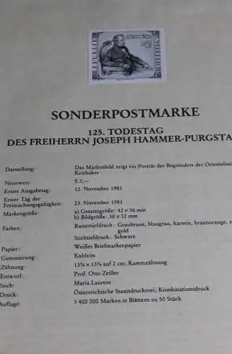 Freiherr Joseph Hammer-Purgstall; Österreich Amtl. Schwarzdruck auf Schwarzdruckblatt 1981; 12. Nov. 1981