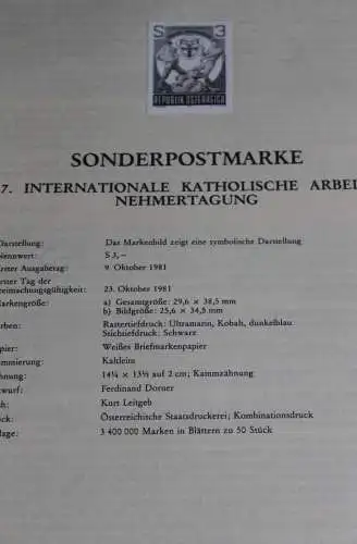 Intern. Katholische Arbeitnehmertagung; Österreich Amtl. Schwarzdruck auf Schwarzdruckblatt 1981; 9. Okt. 1981