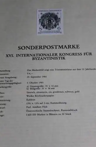 XVI. Intern. Kongress für Byzantinistik; Österreich Amtl. Schwarzdruck auf Schwarzdruckblatt 1981; 25. Sept. 1981