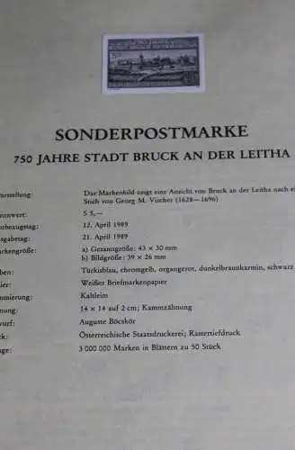 750 Jahre Stadt Bruck a. d. Leitha; Österreich Amtl. Schwarzdruck auf Schwarzdruckblatt 1989; 12. Apr. 1989